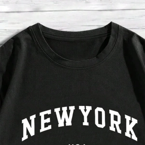 Erkek Büyük Beden New York Mektup Baskılı Yuvarlak Yaka Kısa Kollu Rahat Tişö