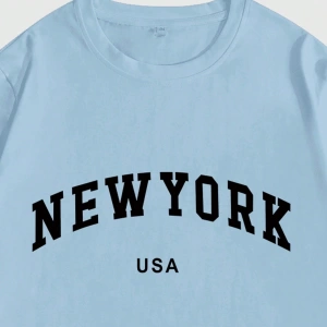 Erkek Büyük Beden New York Mektup Baskılı Yuvarlak Yaka Kısa Kollu Rahat Tişö