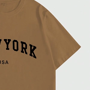 Erkek Büyük Beden New York Mektup Baskılı Yuvarlak Yaka Kısa Kollu Rahat Tişö