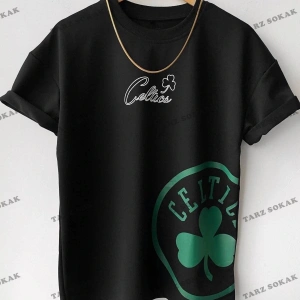 Erkek Celtic Baskılı Pamuklu Bisiklet Yaka Kısa Kollu Oversize