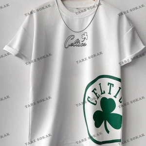 Erkek Celtic Baskılı Pamuklu Bisiklet Yaka Kısa Kollu Oversize