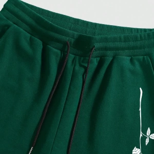 Erkek Çiçek Ve Slogan Baskılı Bağcıklı Bel Şortu Dışarı Çıkma Moda Bağcıkl