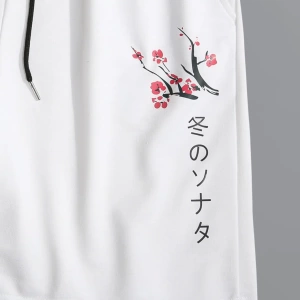 Erkek Çiçekli ve Japon Harfli Grafik Bağcıklı Bel Şortu Grafik Dışarı Çıkm