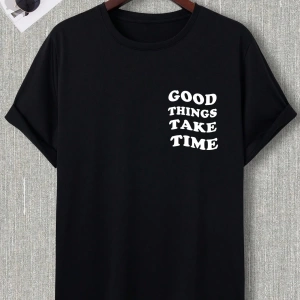 Erkek Çiçekli ve Slogan Grafikli Düşük Omuz Tişört