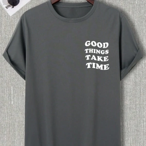 Erkek Çiçekli ve Slogan Grafikli Düşük Omuz Tişört