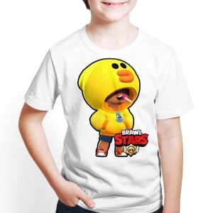 Erkek Çocuk Beyaz Brawl Stars - Leon - Dijital Baskılı T-shirt E-05