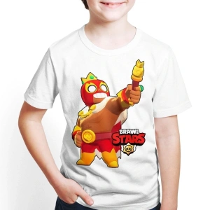 Erkek Çocuk Beyaz T-shirt Brawl Stars - El Primo - Dijital Baskılı
