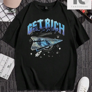 Erkek Dolar İşareti ve Harf Baskılı Yuvarlak Yaka Kısa Kollu Tişört