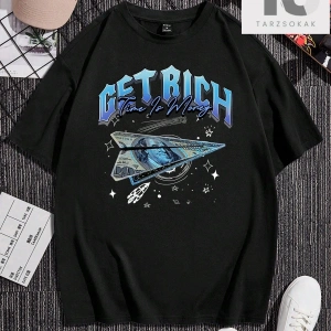 Erkek Dolar İşareti ve Harf Baskılı Yuvarlak Yaka Kısa Kollu Tişört