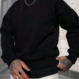 Erkek Düz Renk Bol Kesim Düşük Omuz Polar Kapüşonlu Sweatshirt