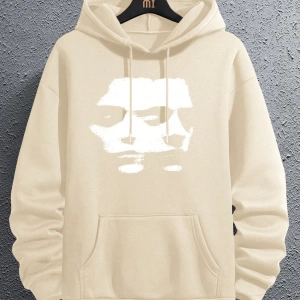 Erkek Düz Renk Düşük Omuz Bol Kesim Kapşonlu Sweatshirt Bağcıklı