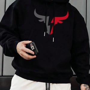 Erkek Düz Renk Düşük Omuz Bol Kesim Kapşonlu Sweatshirt Bağcıklı