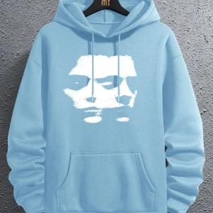 Erkek Düz Renk Düşük Omuz Bol Kesim Kapşonlu Sweatshirt Bağcıklı