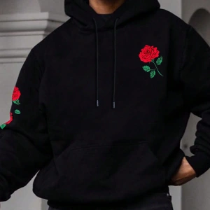 Erkek Düz Renk Düşük Omuz Bol Kesim Kapşonlu Sweatshirt Bağcıklı
