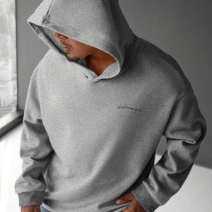 Erkek Düz Renk Düşük Omuz Bol Kesim Kapşonlu Sweatshirt Bağcıklı