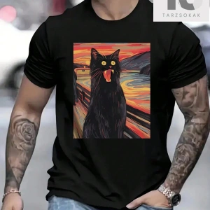 Erkek Eğlenceli Yağlıboya Desenli Kısa Kollu Tişört