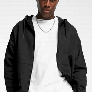 Erkek Ekru Kapüşonlu Fermuarlı 3 Üç İplik Polar Kanguru Oversize Salaş Sweatshirt Beyaz