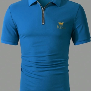 Erkek Fermuarlı Taç ve Harf Kısa Kollu Polo Gömlek