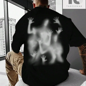 Erkek Figür Grafikli Düşük Omuz Tişörtü