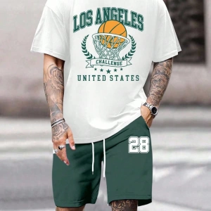 Erkek Fitted Basketbol Ligi Yaratıcı Baskılı Kısa Kollu Takım Elbise