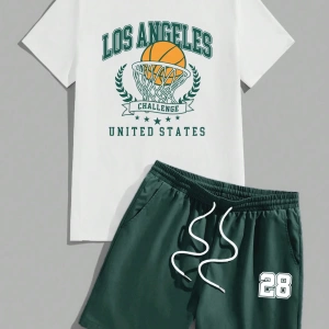Erkek Fitted Basketbol Ligi Yaratıcı Baskılı Kısa Kollu Takım Elbise