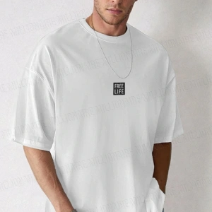 Erkek Free Life Beyaz Bisiklet Yaka Oversize Salas