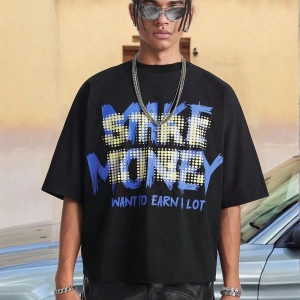 Erkek Gevşek Örgü Kısa Kollu Grafik Baskılı Günlük Tişört, Moda, Erkek Ar