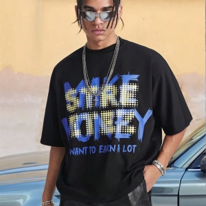 Erkek Gevşek Örgü Kısa Kollu Grafik Baskılı Günlük Tişört, Moda, Erkek Ar