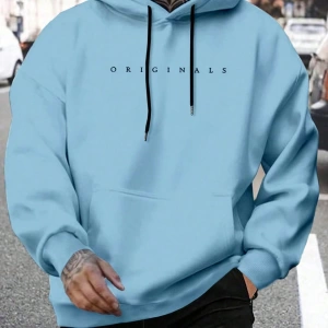 Erkek Günlük Harf Baskılı Kapüşonlu Sweatshirt Bağcıklı