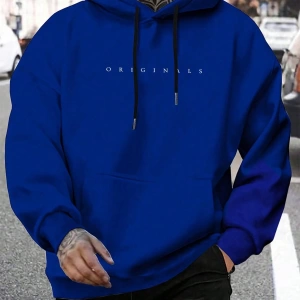 Erkek Günlük Harf Baskılı Kapüşonlu Sweatshirt Bağcıklı