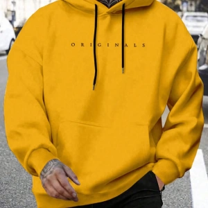 Erkek Günlük Harf Baskılı Kapüşonlu Sweatshirt Bağcıklı