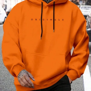 Erkek Günlük Harf Baskılı Kapüşonlu Sweatshirt Bağcıklı
