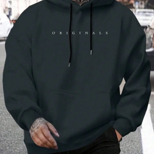 Erkek Günlük Harf Baskılı Kapüşonlu Sweatshirt Bağcıklı