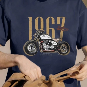 Erkek Günlük Motosiklet Baskılı Kısa Kollu Tişört