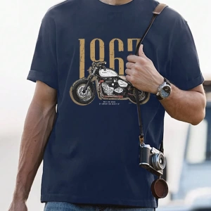 Erkek Günlük Motosiklet Baskılı Kısa Kollu Tişört