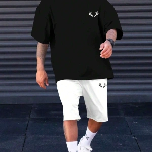 Erkek Günlük Seyahat Kısa Kollu Yuvarlak Yaka Tişört ve Şort Takımı