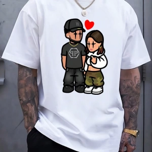 Erkek Günlük Şık Hip Hop Çiftler Grafik Kısa Kollu Tişört, Yaz