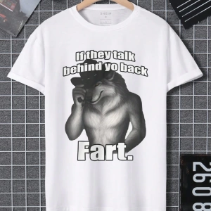 Erkek Günlük Slogan ve Kurt Baskılı Kısa Kollu Tişört Yaz İçin