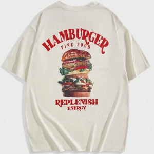 Erkek Hamburger & Harf Grafikli Düşük Omuzlu Büyük Boy Tişört