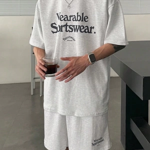 Erkek Harf Baskılı Tişört Ve Şort Takımı, Siyah
