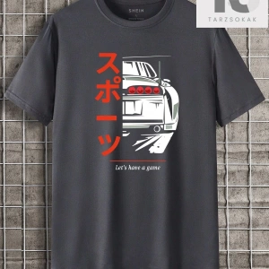 Erkek Harf Ve Araba Baskılı T-shirt