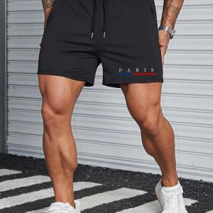 Erkek Harfli Grafik Bağcıklı Bel Şort Jogger Antrenman Baba Ve Ben