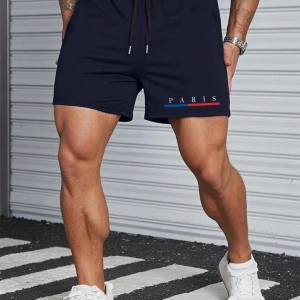 Erkek Harfli Grafik Bağcıklı Bel Şort Jogger Antrenman Baba Ve Ben