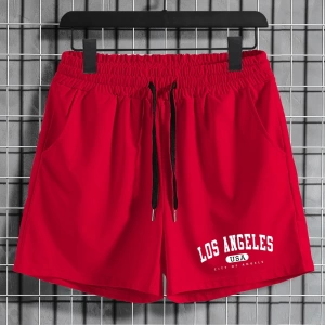 Erkek Harfli Grafik Bağcıklı Bel Şort Ter Los Angeles Egzersizi Baba Ve Be