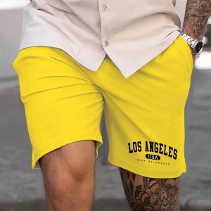 Erkek Harfli Grafik Bağcıklı Bel Şort Ter Los Angeles Egzersizi Baba Ve Be