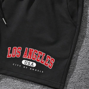 Erkek Harfli Grafik Bağcıklı Bel Şort Ter Los Angeles Egzersizi Baba Ve Be