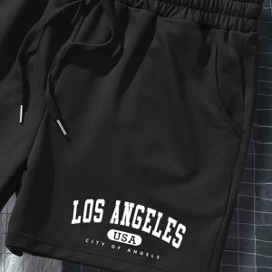 Erkek Harfli Grafik Bağcıklı Bel Şort Ter Los Angeles Egzersizi Baba Ve Be