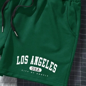 Erkek Harfli Grafik Bağcıklı Bel Şort Ter Los Angeles Egzersizi Baba Ve Be