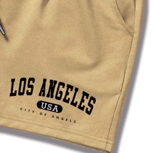 Erkek Harfli Grafik Bağcıklı Bel Şort Ter Los Angeles Egzersizi Baba Ve Be