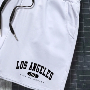 Erkek Harfli Grafik Bağcıklı Bel Şort Ter Los Angeles Egzersizi Baba Ve Be